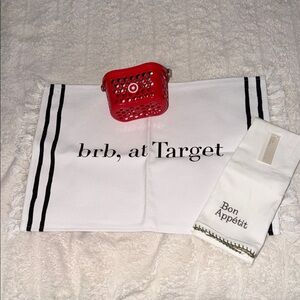 Target Red Mini Basket Home Accent and White 'brb, at Target' Placemat Set